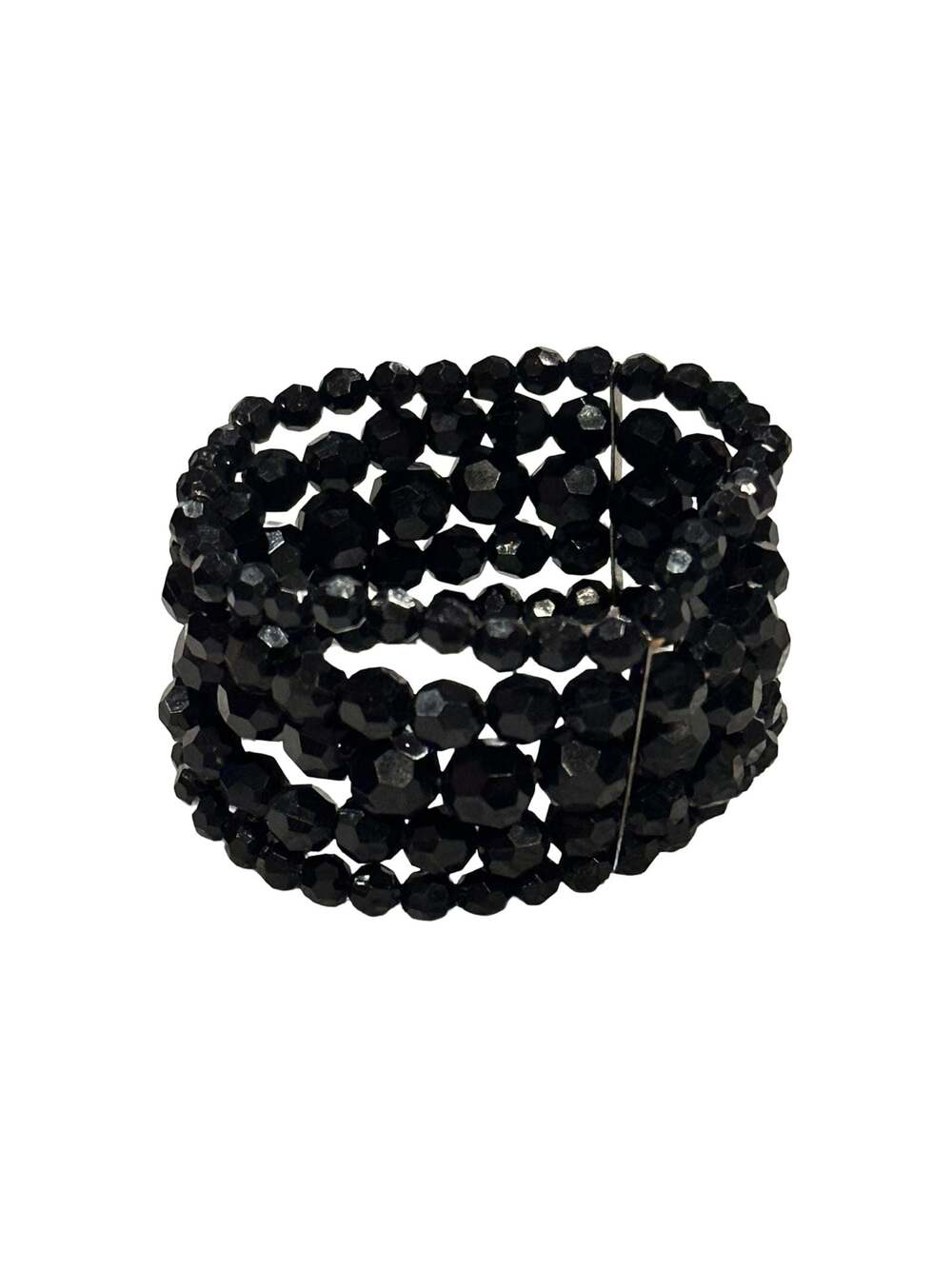 Black Crystal Faceted Bead Multi Strand Expanding Wire Cuff Bracelet - Picture 2 of 3
